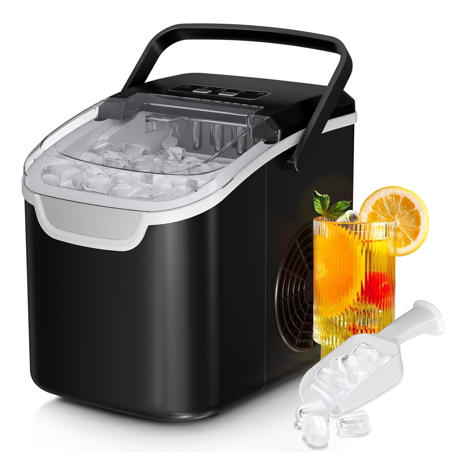Antarctic Star Countertop Ice Maker Machine, 8 Ice Cubes in 6 Mins, 26 lb/Day with 2 Sizes, Portable Mini Ice Maker, Energy Saving, with Basket & Scoop for Home, Party, Travel, Camping, Bar, Black